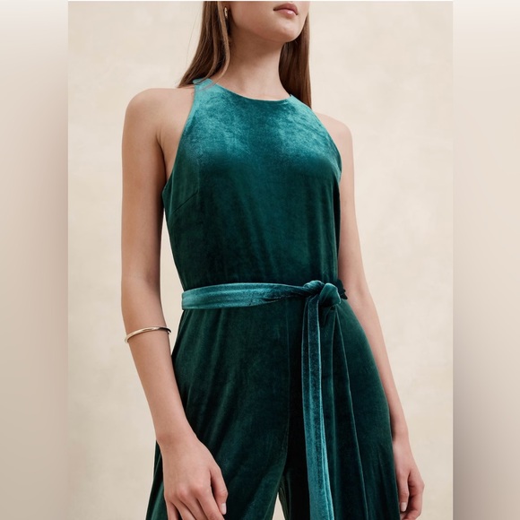 🔥HP🔥Banana Republic Velvet Knit Jumpsuit Teal (Large 12-14) - Picture 3 of 4